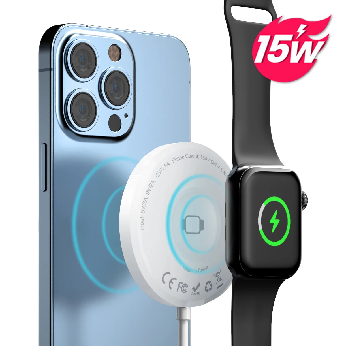 Good Quality Portable Qi 15W Double-Sided Magnetic Mobile Phone Magnetic Wireless Charger For Apple iPhone 12 13 iWatch