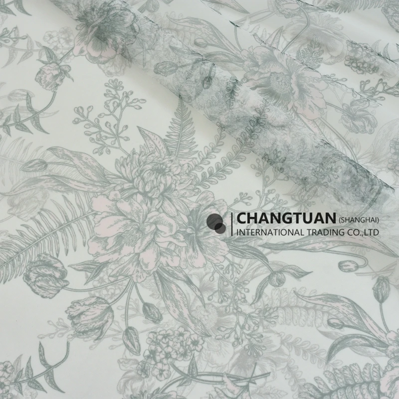 Wholesale Cheap Soft Sheer Lace Tulle Dress Fabric Light Weight Vintage Floral Print Mesh Material Fabric For Clothing