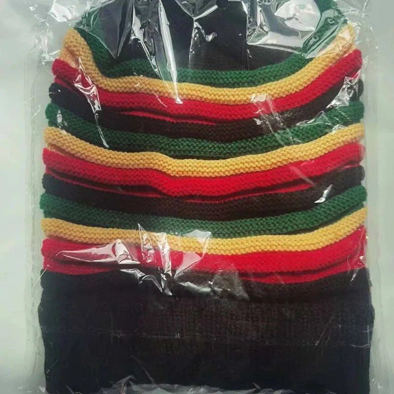 Fashion Jamaican Reggae Cap Multi Colour Striped Hat Crochet Slouchy Baggie Beanie Skullies Rasta Hat Unisex