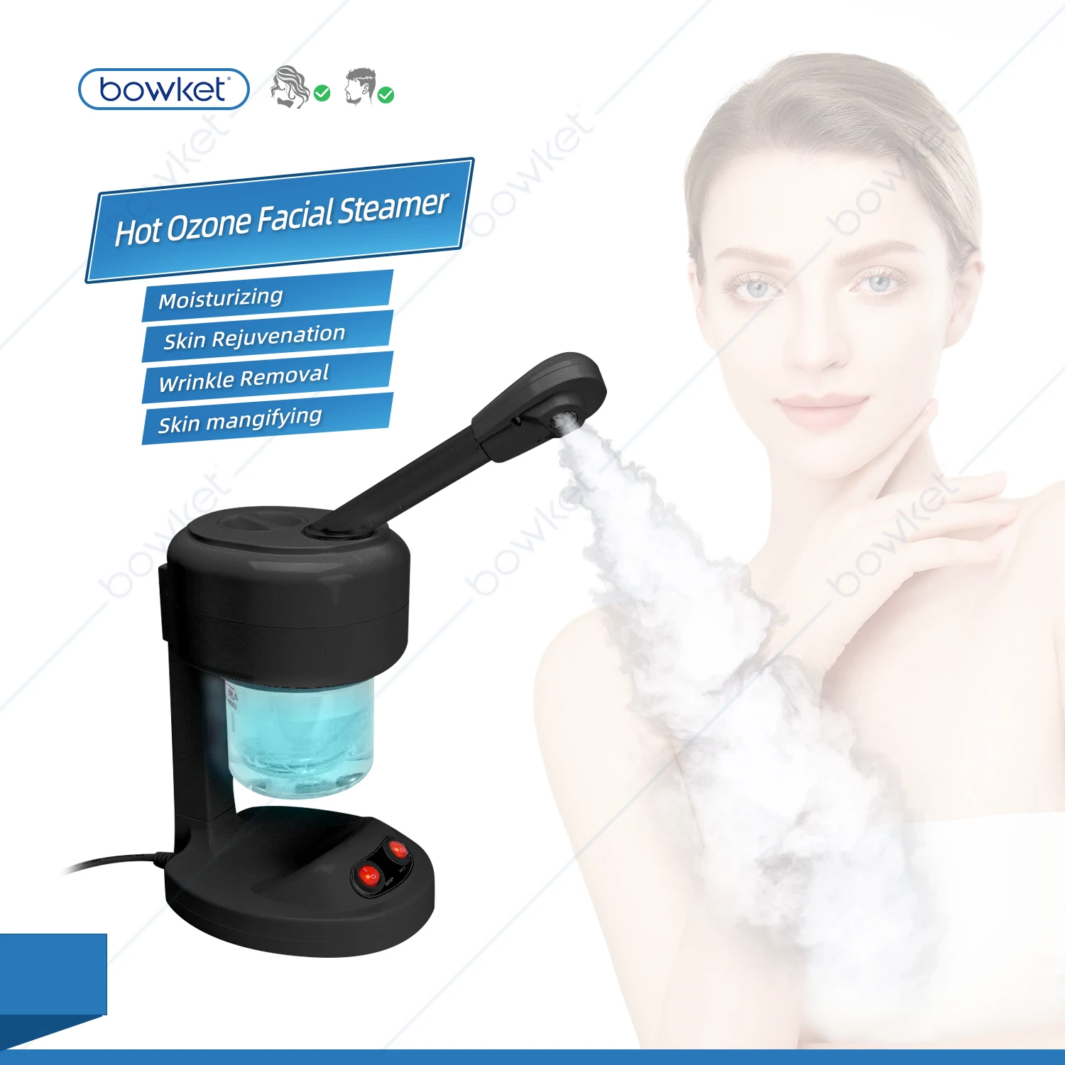 BOWKET Portable Facial Steamer Nano Ionic Face Steamer with 360 Degree Rotatable Sprayer Mini Facial Steamer for Salon and Spa