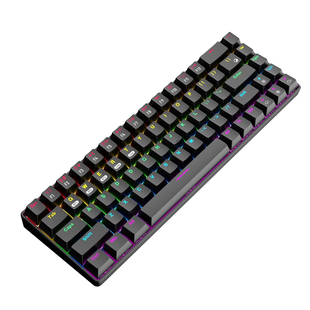  Портативная механическая клавиатура 68 клавиш RGB подсветка компьютерная игровая Беспроводная для IOS Android