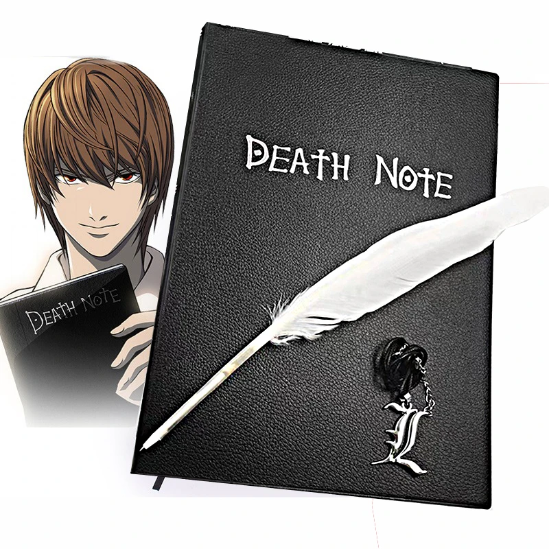 Wholesale Anime School Notebooks Pu Cover Death Notebook Mangas With Quill Pen And Death Necklace Custom Black Journal