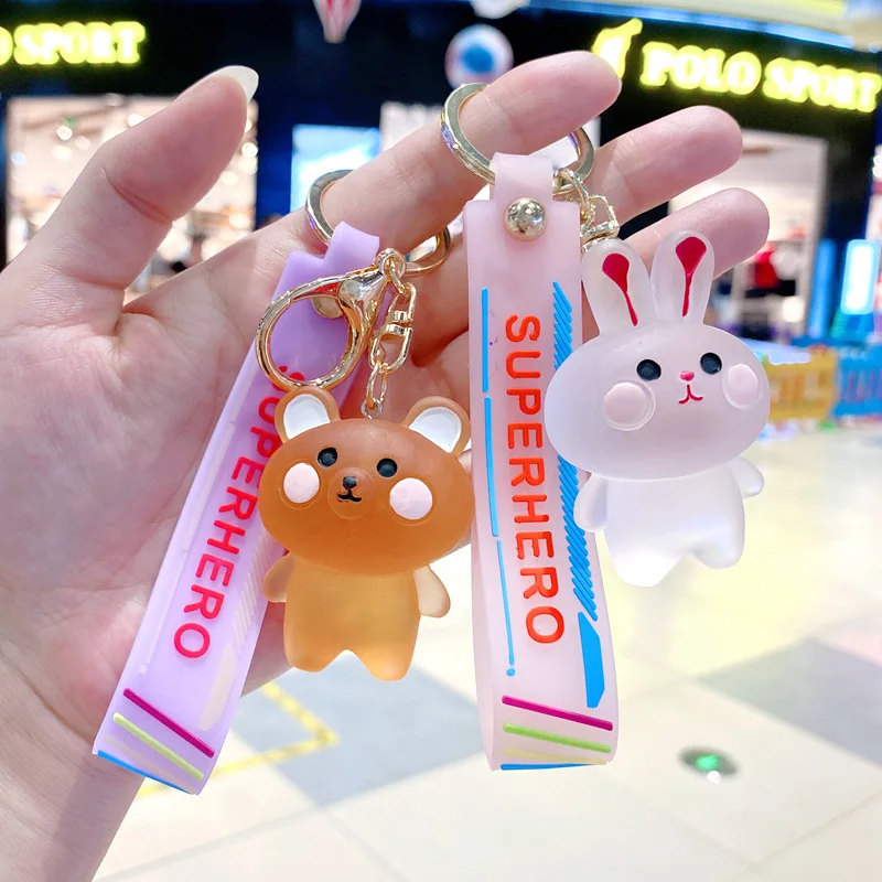 Cute Kwaii Cartoon Crystal Animal Duck Frog Rabbit Bear Key Chain Resin Rabbit Bear Car Keychains Gift For Girls