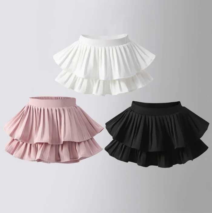 Girl pure color short skirt pleated skirt  casual girl short skirt black kids