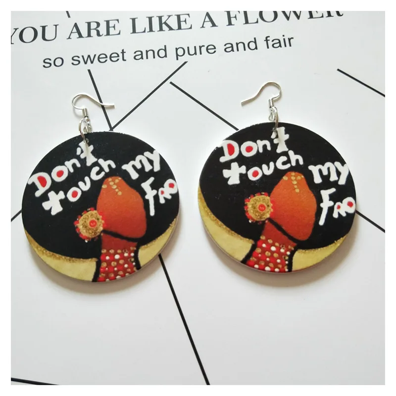 2021 Hot Selling Custom Jewelry African Head Geometric Wooden Dangle Earrings Exaggerated Fashion Head Pattern Wood Drop Earring