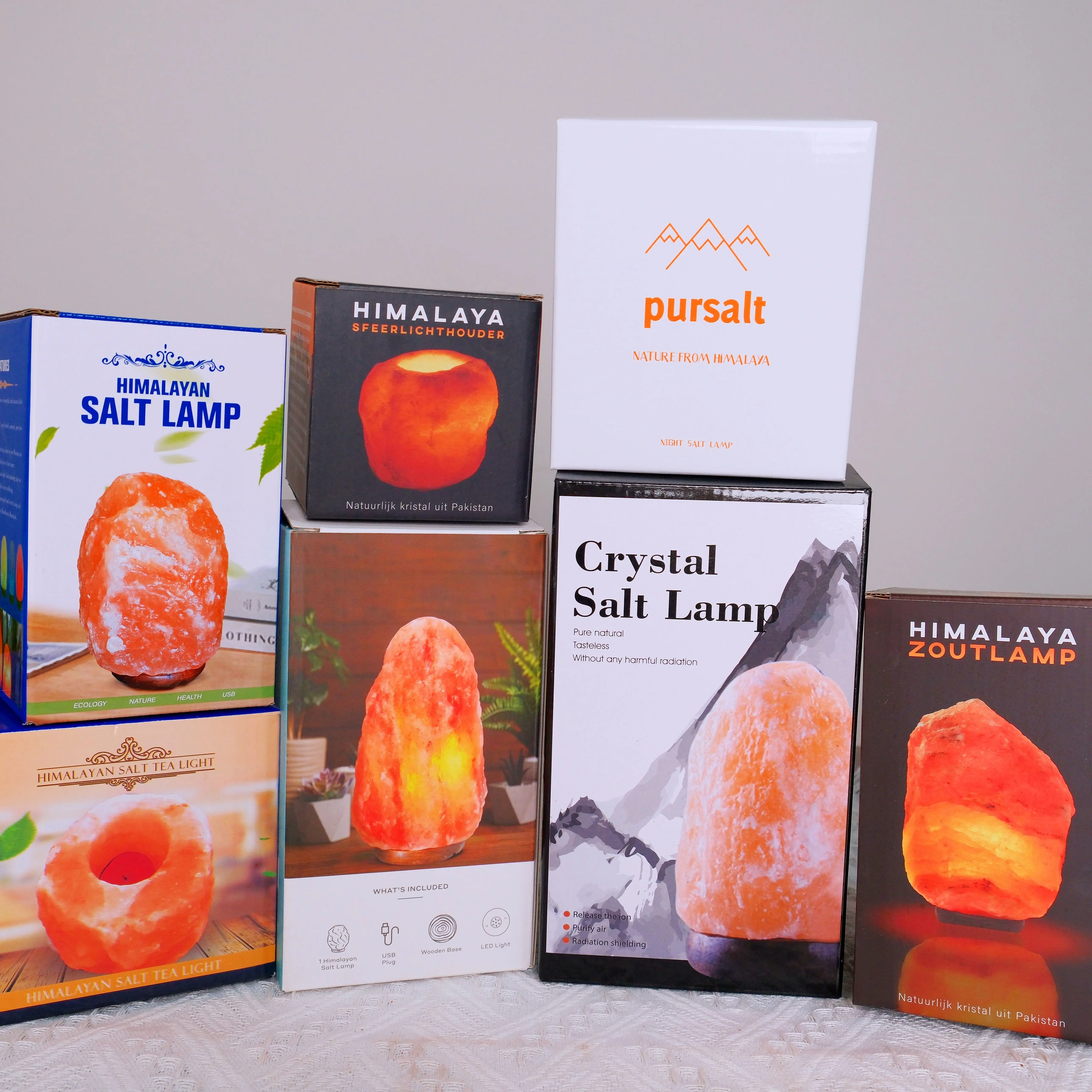 Square Shape Natural Himalayan Glow Salt Lamp Pink Crystal with Cord and Dimmer Switch 5-7 lb from Pakistan Wholesale