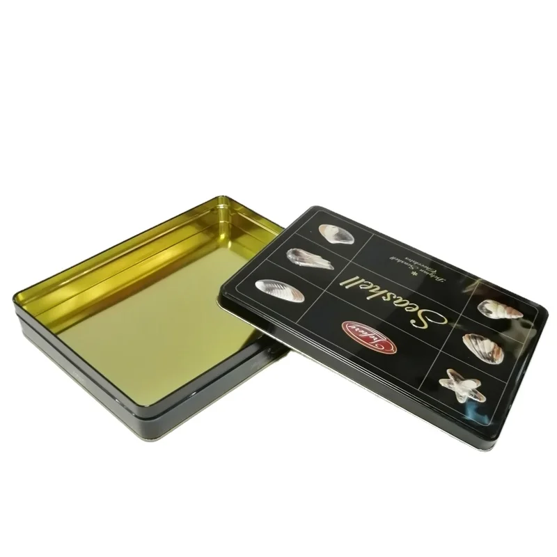 Hot sale eclairs chocolate packaging box puff tin packaging rectangular chocolate tin box
