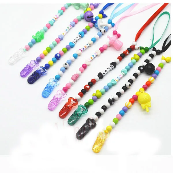 Wholesales Pacifier Clip Plastic Dummy Soother Holder Infant Nipples Teething Toys Teether Chain Transparent Clips Multi Color