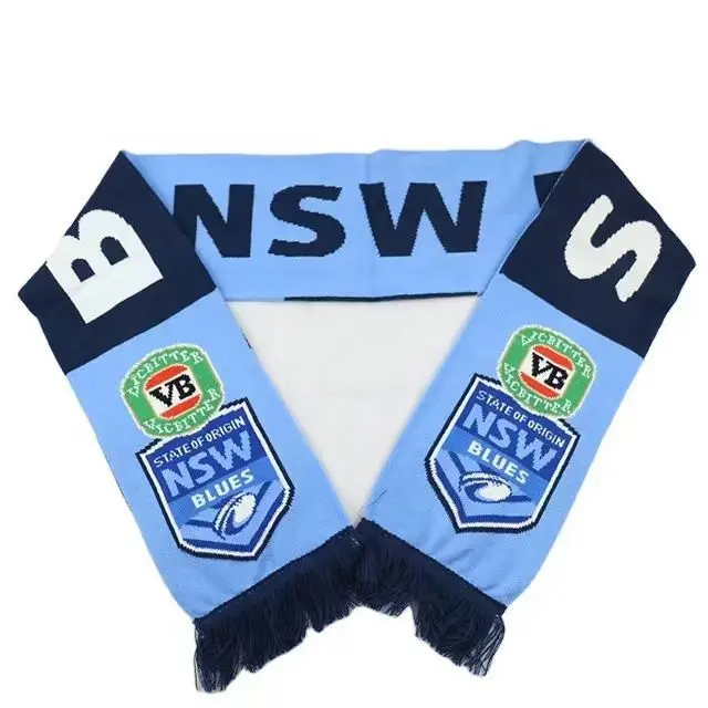 Custom Slogan Wholesale Jacquard Knitted Scarf With Tassel Club Fan Football Scarf