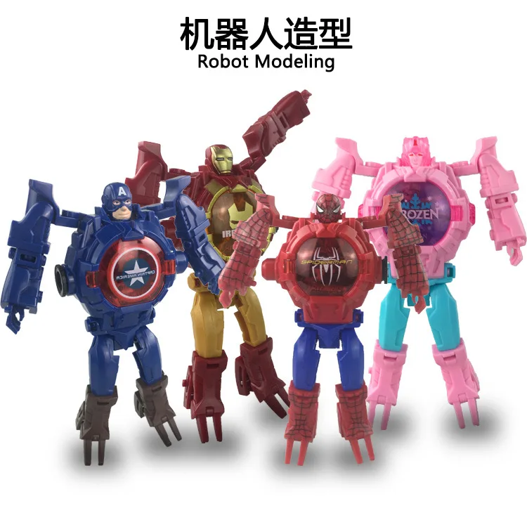 Новинка; С героями комиксов Марвел, с принтом «человек паук» и «Железный человек» с рисунком героев из мультфильмов детская футболка деформации проекция игрушка цифровые часы прямая сделка детские часы