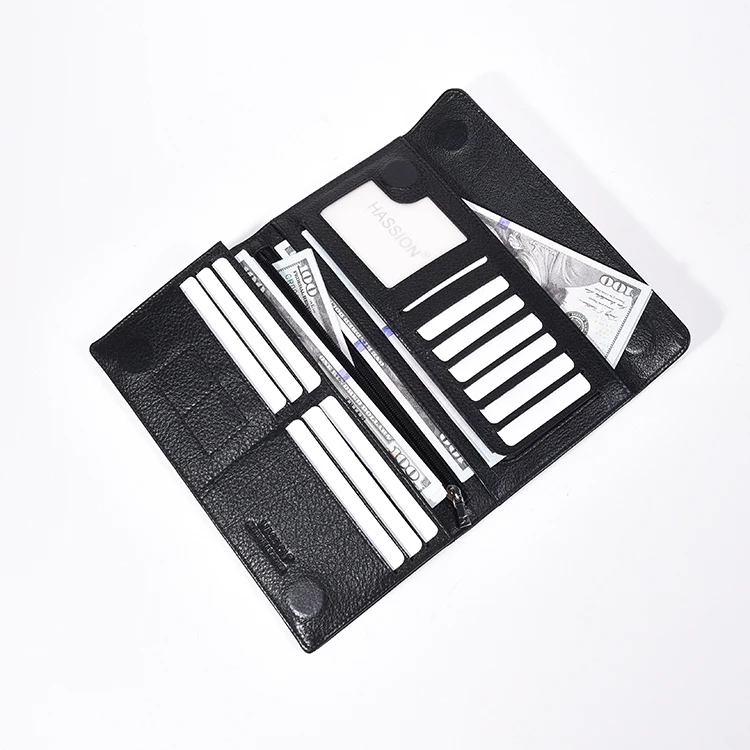 Custom New Black Men Cash Money Clip Long Clutch Bag Sim Card Slot Bifold Multicard Magic Genuine Leather Luxury Wallets