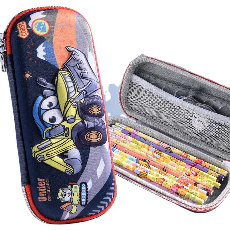 fashion big capacity 3D cute cartoon waterproof smooth zipper eva pencil case for boys