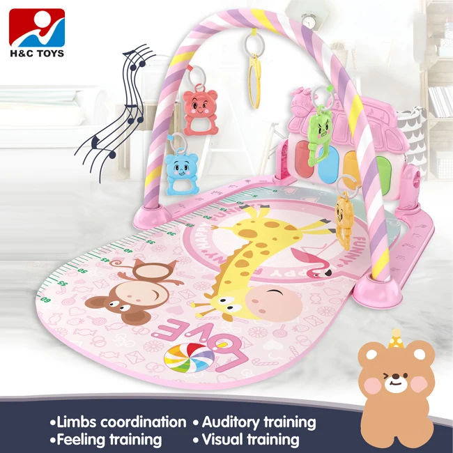 Kids pedal piano mat with music and light activity gym rack blanket play mat for baby child