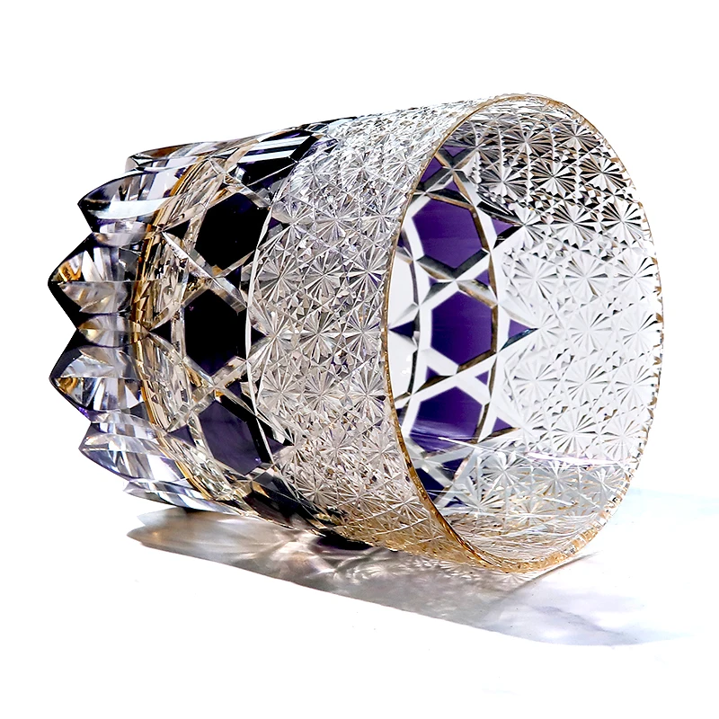 Japanese Edo Kiriko Whisky Cup Purple Glass Morden Luxury 11oz perfect for Party and wedding with gift box