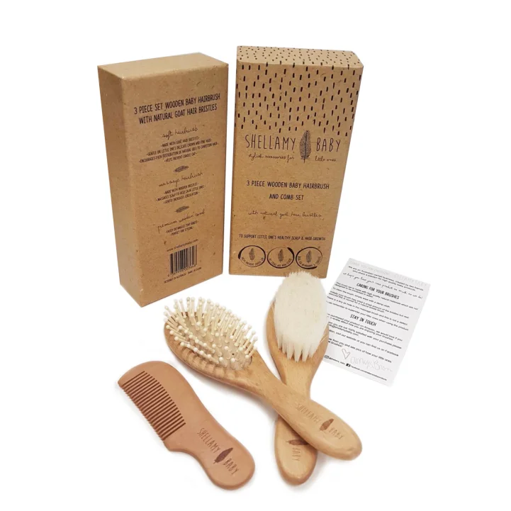 100% Natural Eco Friendly Organic Beechwood Bamboo Wood Soft Wool Bristle Toddler Newborn Child Baby Kids Wood Wool Hair Brush