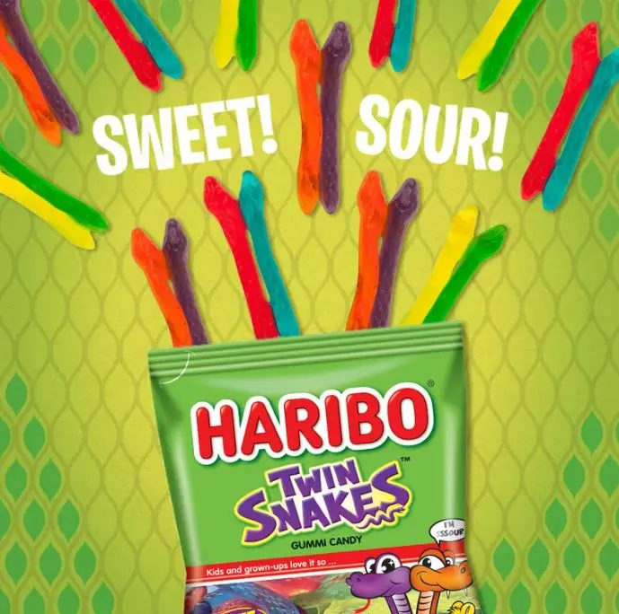 Haribo of America Twin Snakes Gummi Candy Assorted Sweet and Sour Candy Flavors 5 Ounce (Pack of 12) American Candy Supplier