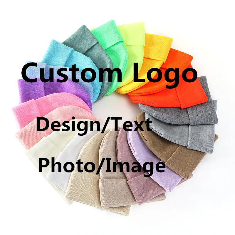 Warm Knitted Acrylic Winter Skullies Hat customize beanie Embroidery Custom Logo Hats for Women Men