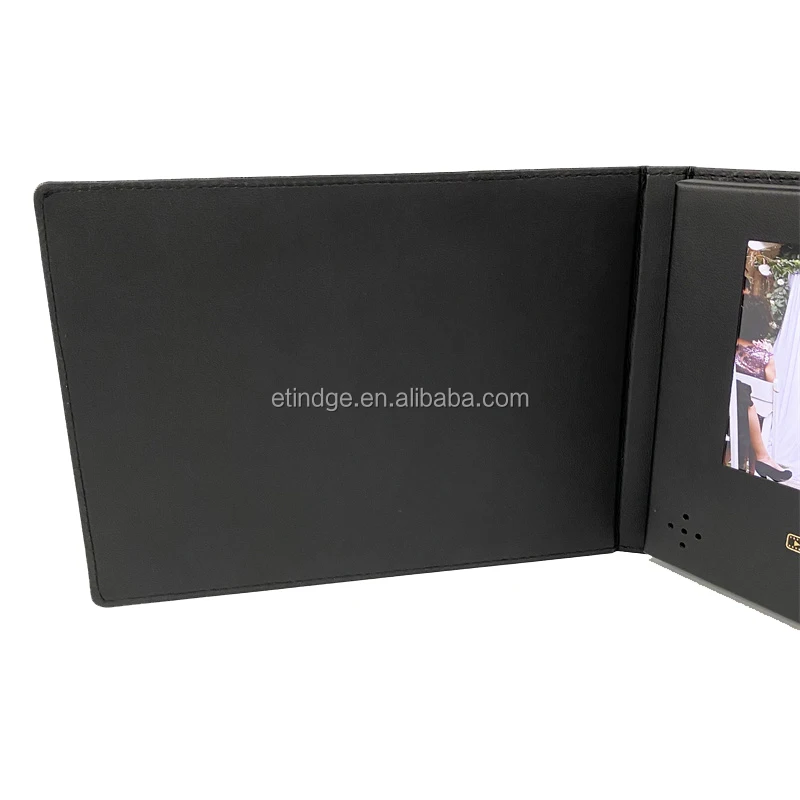 Full PU Leather Black Color High Quality Custom Video Brochure with 7 inch IPS Screen 8GB Memory