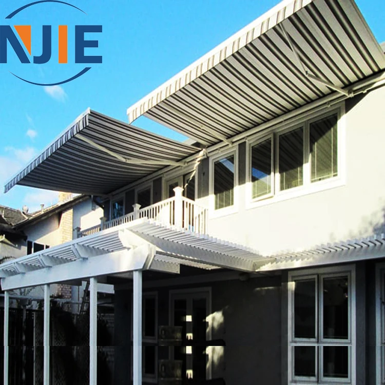 Retractable outdoor waterproof  metal roof awning with awning hand crank