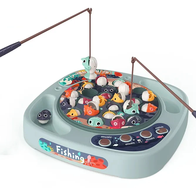 Samtoy 24PCS Interactive Board Game Cyclic Rotating Musical Fishing Toys Magnetic Fishing Pool Toys Game for Kids