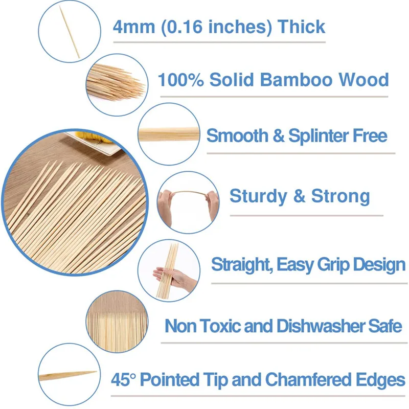 Wholesale Factory Low Price Natural Disposable Safe Kebab BBQ Sticks Bamboo Skewers