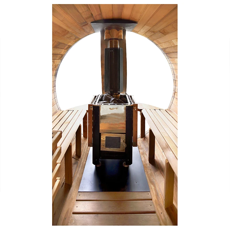 Panoramic Custom Garden Outdoor Wooden 6 Person Steam Barrel Sauna with 6kw Electric Stove