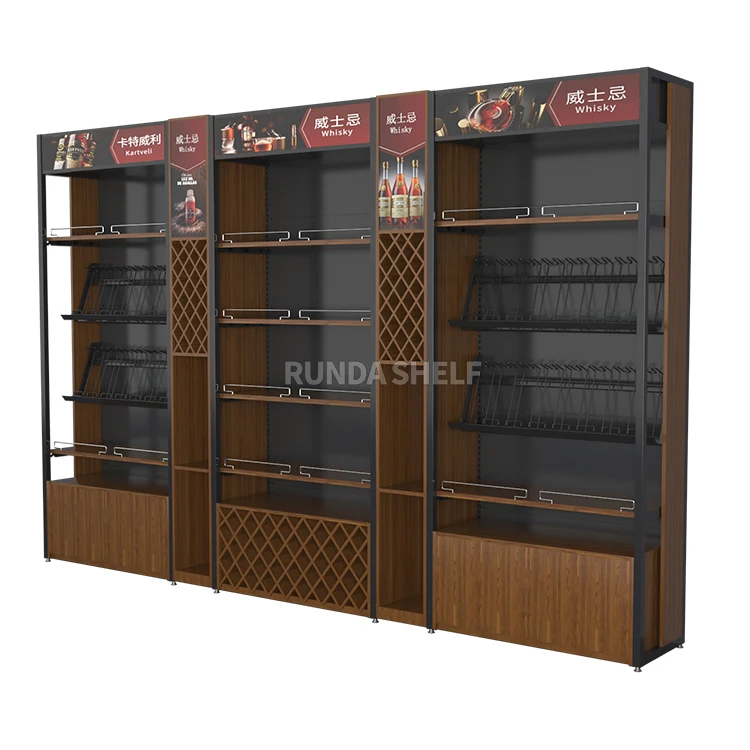wooden wine whiskey bottle display stand fixtures shelf