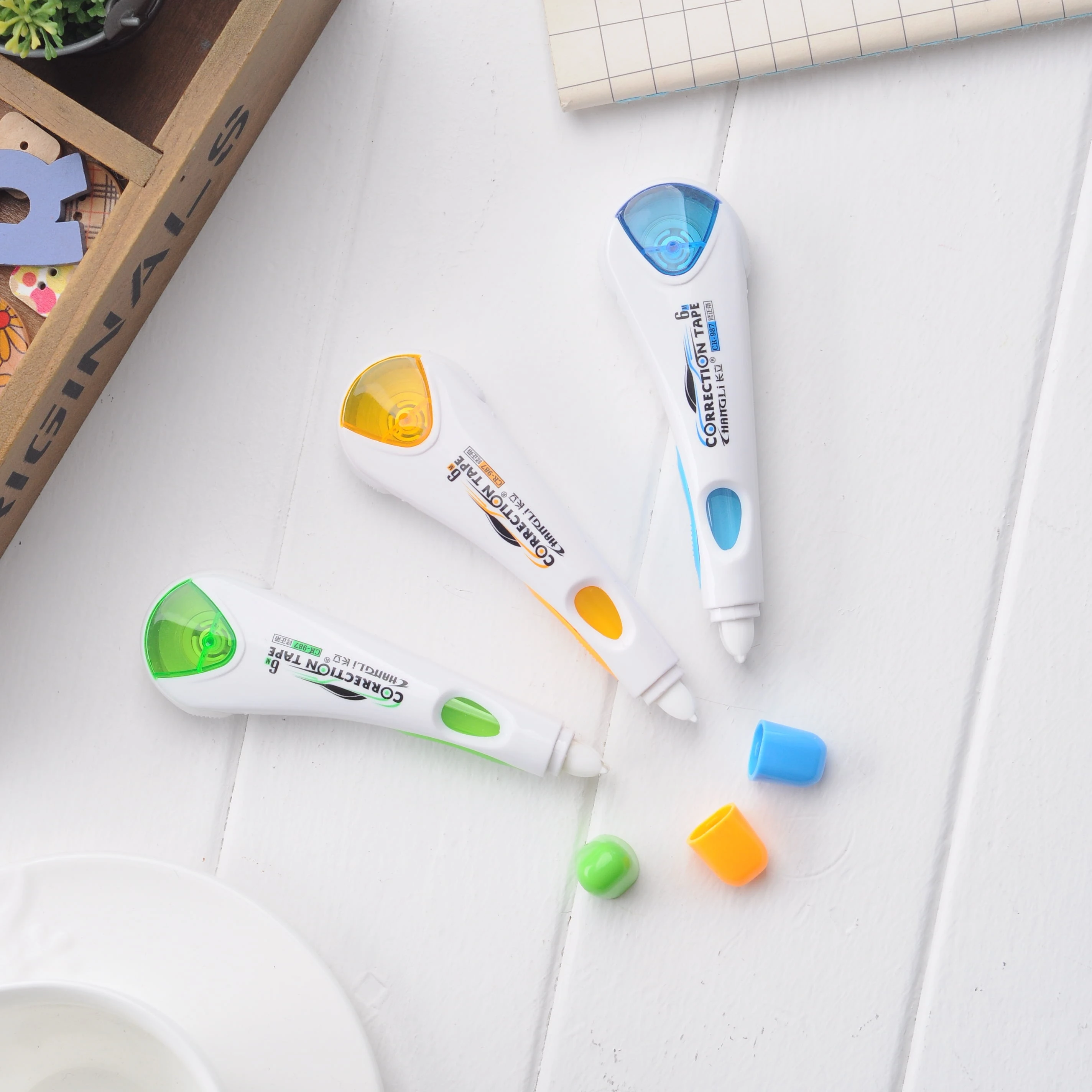 Custom student school office stationery  mini creative plastic transparent 6M white out  correction tape pen