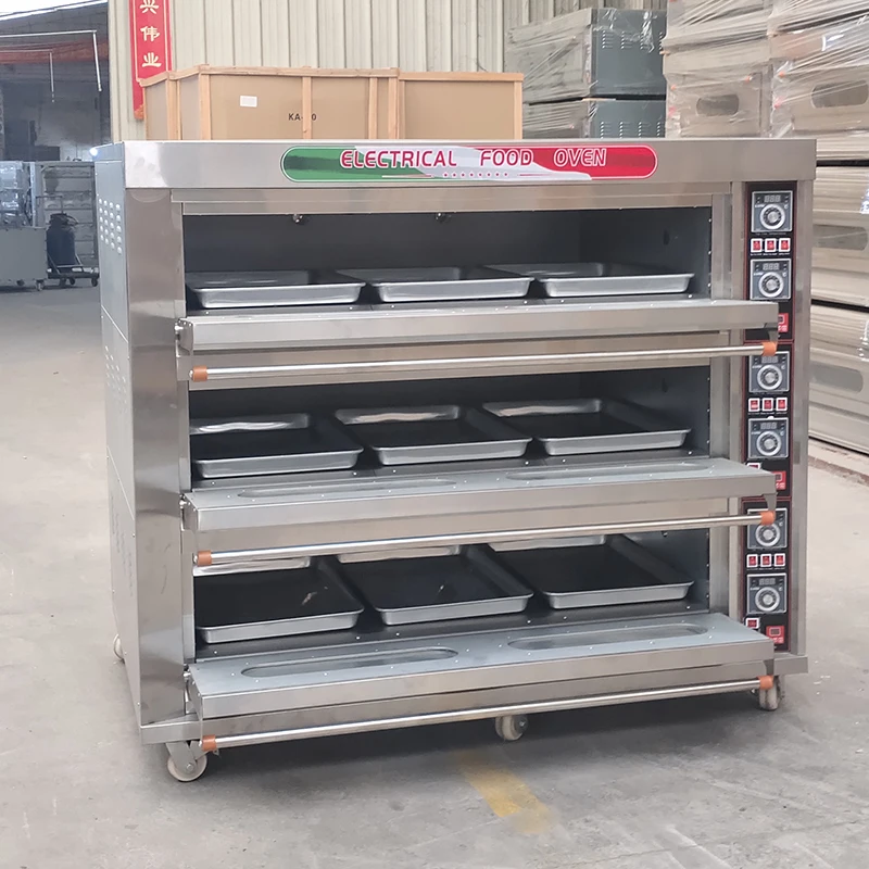 Customized commercial bakery equipment 3 deck 9 trays 12 tray electric bread pizza baking oven