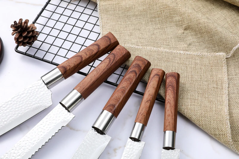 
High Quality Wholesale Kitchen Wood Grain Handle Freezing Point 5 piece Knives kitchen knives set 