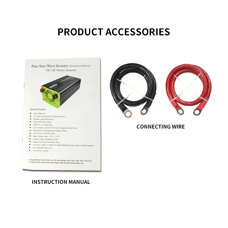 12VDC to 220V AC 3000W pure sine wave power inverter with CE RoHS REACH used for home and outdoors