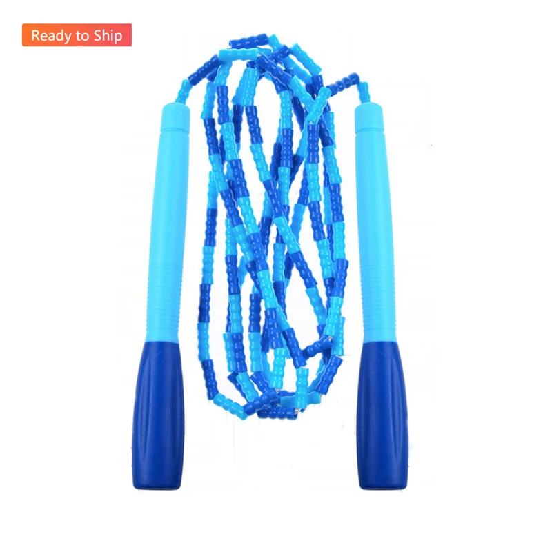 Wholesale Children Rainbow Fitness Beads Bamboo Joint Exercise Gym Soft Beaded TPU Adjustable Kids Jump Skipping Rope
