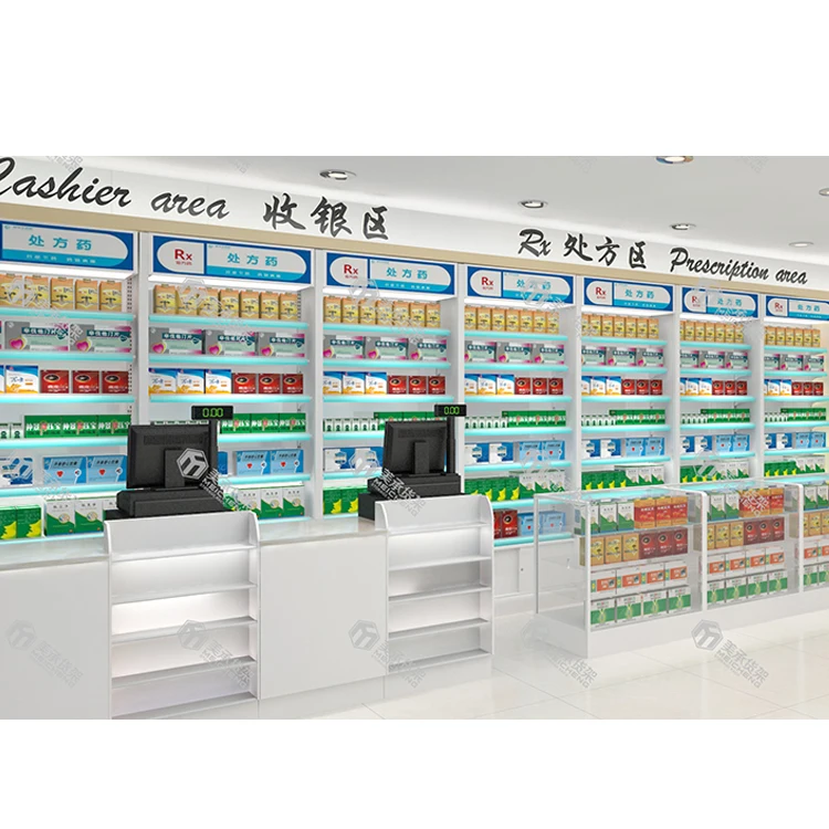 Meicheng Pharmacy Medicine Display Shelves Western Medicine Pharmacy Prescription Cabinet Single-Sided Wall Counter