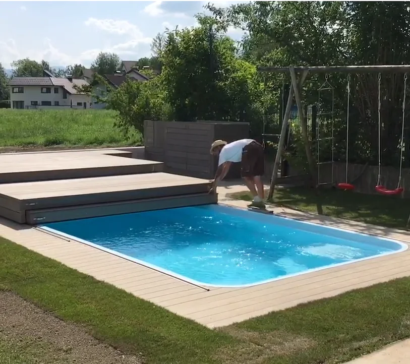 Save space pool cover Rectangle Pattern automatic deck pool cover .