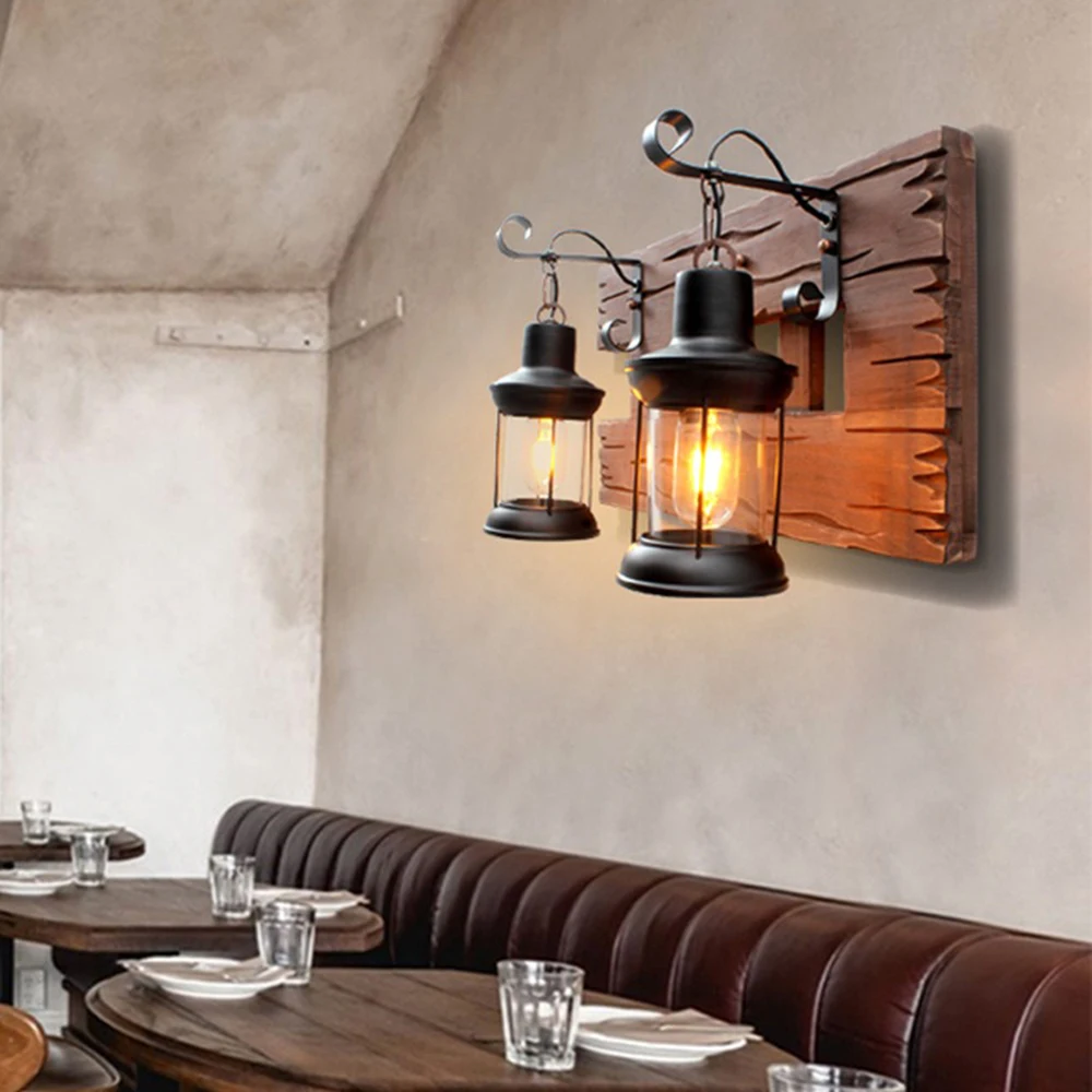 Wood wall lamp Restaurant Bar Coffee Shop wall lamp retro light industrial home interior loft wall decor led bedside sconce lamp