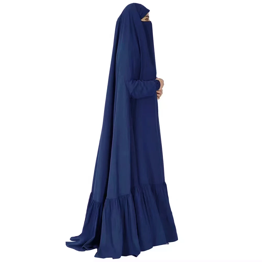 Modest Khimar Hijab Abaya Solid Color Festival Daily Robe Set Dress Niqab Burka Woman Clothing Islamic Muslim Abaya Dress Jilbab 14