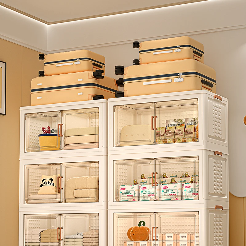 5-Tier Moveable Storage Box Organizers Plastic Stackable Collapsible Storage Bins Closet Wardrobe With Lid  For Home Office