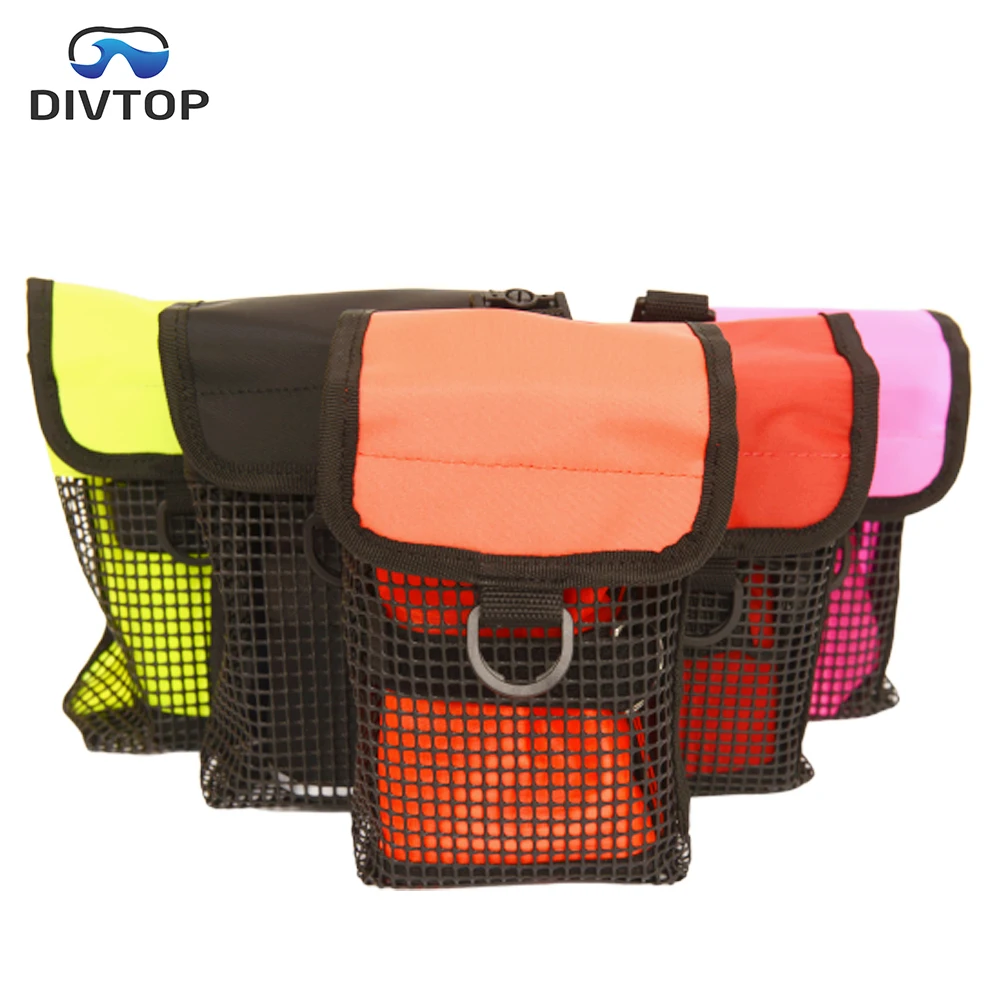 Heavy Duty Dive Finger Spool Reel SMB Safety Marker Buoy Mesh Gear Bag Carrier Pouch Swivel Clip for Diving Snorkeling