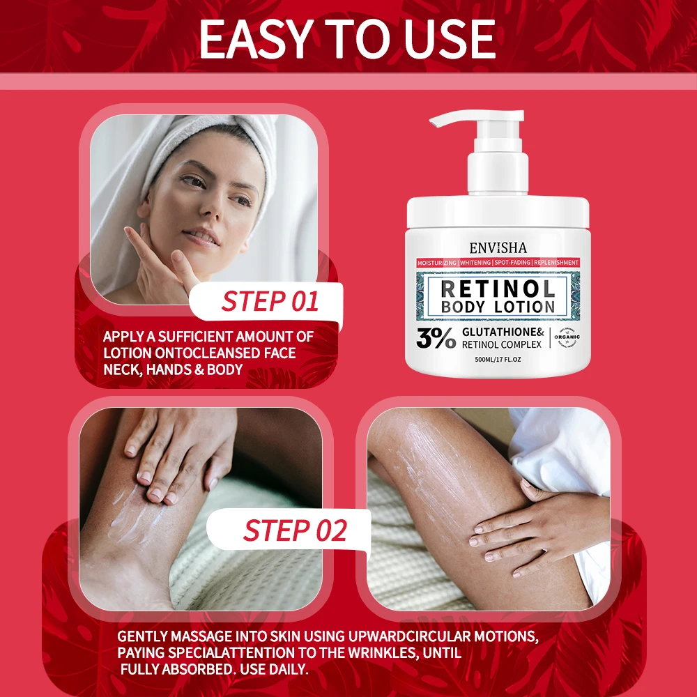 Wholesale Anti Aging Retinol Body Lotion Private Label Body Smoothing Whitening Cream For Black Skin