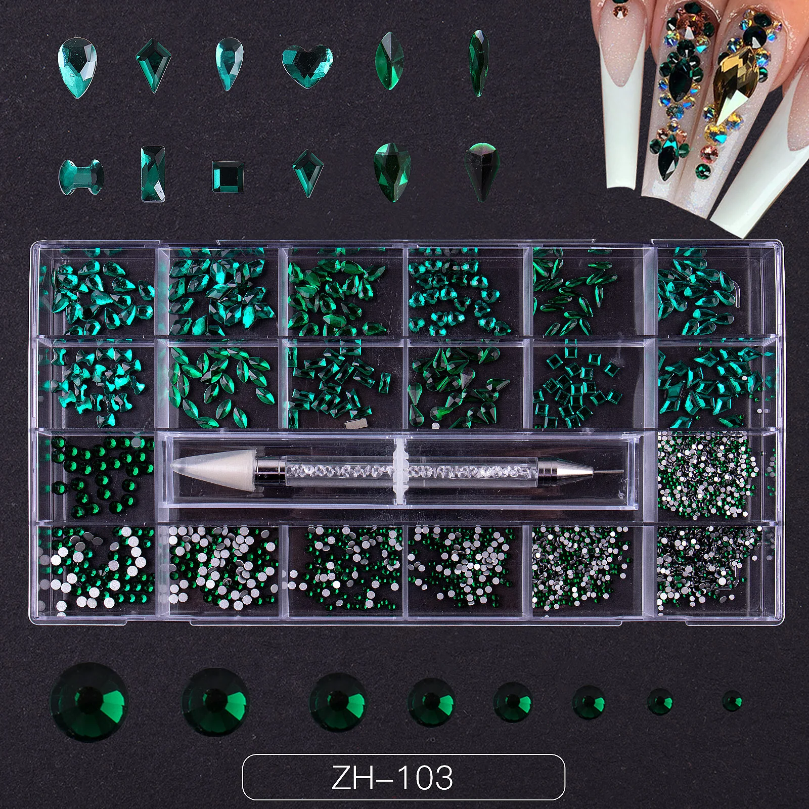 High Quality 3500pcs/box 24Grids Fancy Crystal Nail Rhinestone Add Free Logo