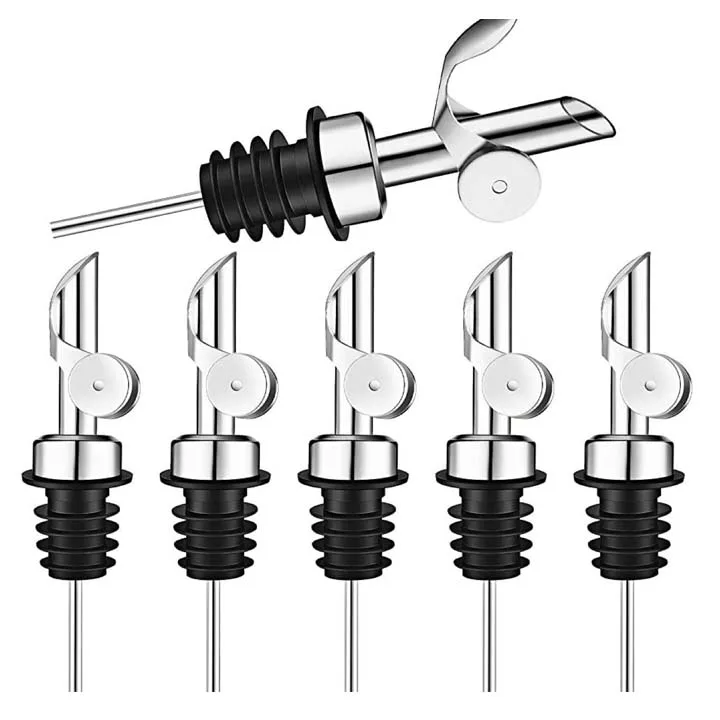 Custom wine oil bottle pourer silicon bar accessories stainless steel liquor metal bottle pourer