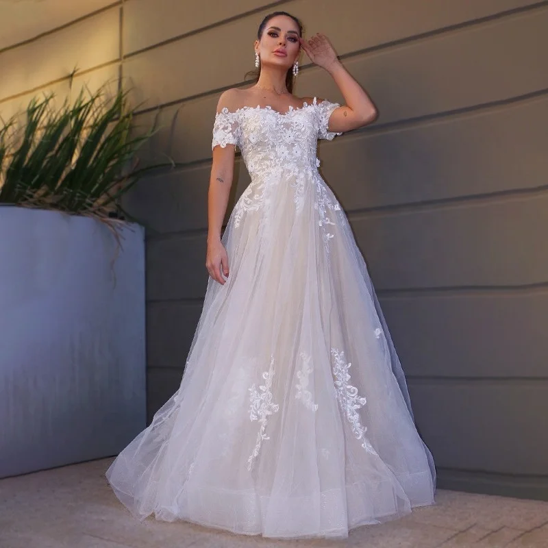 new style white wedding dress for bride ball gown vestido off-shoulder slim wedding dress