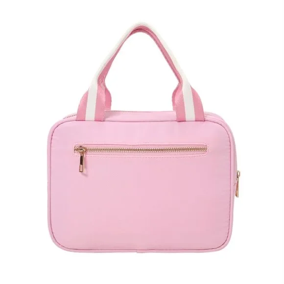 RTS High quality Large Capacity Food storage Bag with Embroidery Patch Name Pink Nylon Cooler Bag Waterproof Kids Lunch Bag box