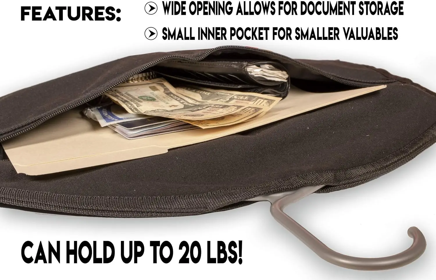 Hanger Diversion Safe by | Hidden Pocket Safe | Hides Under Hanging Clothes with Pocket to Hide Valuables for Home or Travel