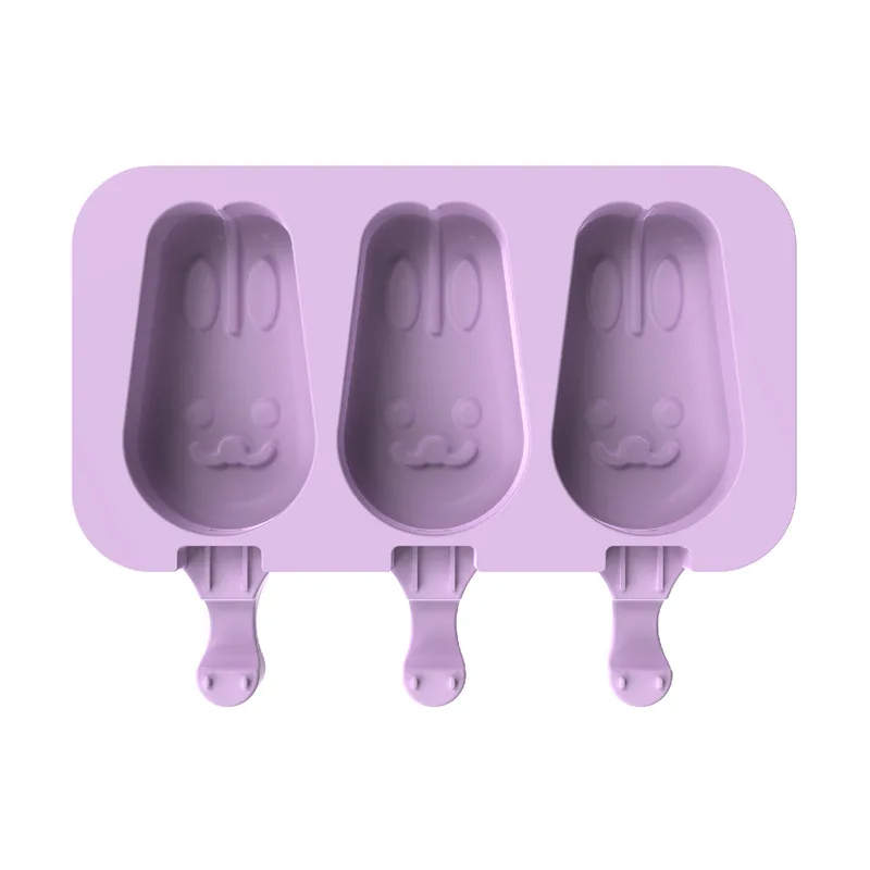 Cute Reusable Ice Cream Silicone Rubber Molds  for Baby Kids 3 Cavities Silicone Ice Cake Pop Mold