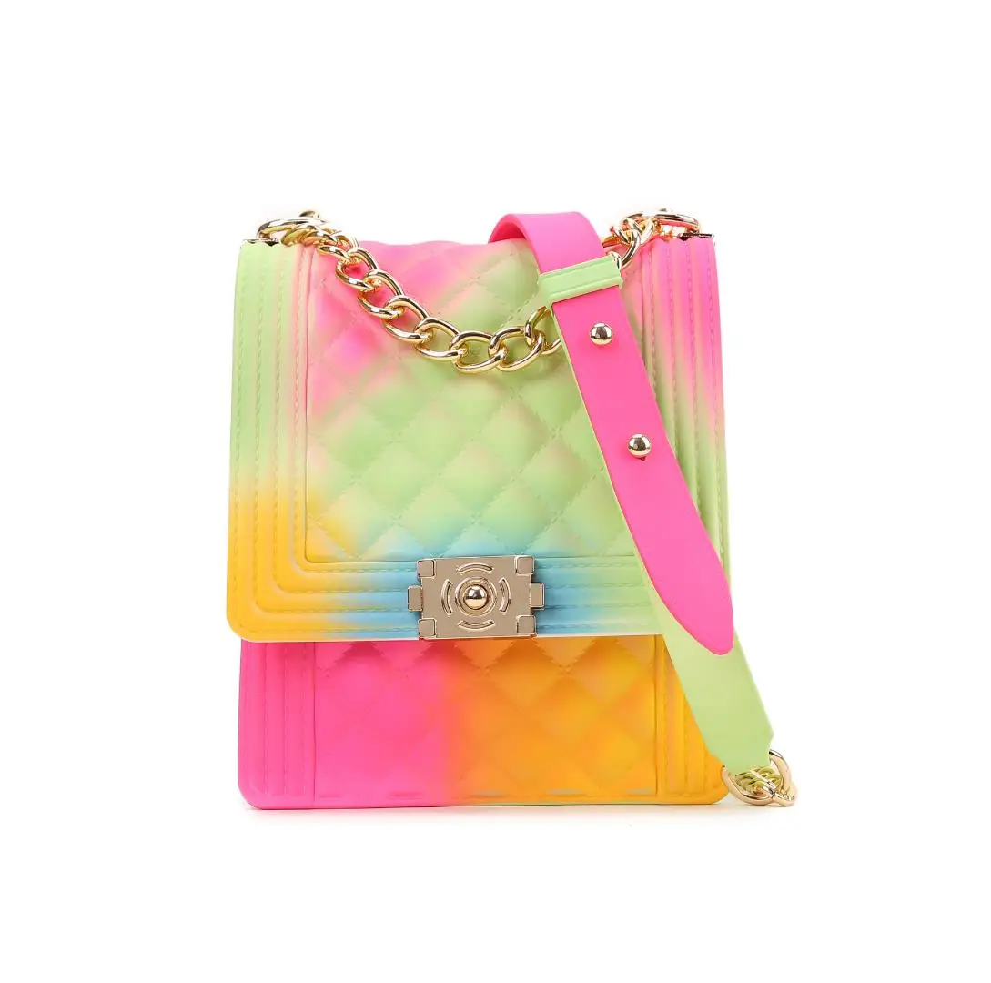 New Ringer single shoulder chain bag colorful frosted diagonal cross jelly bag