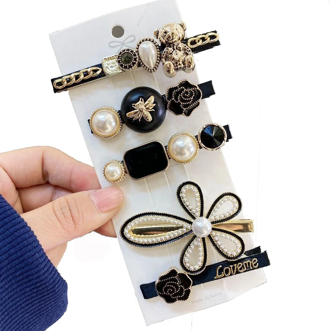 Imitation Pearl Flower Hair Clips Set for Girls