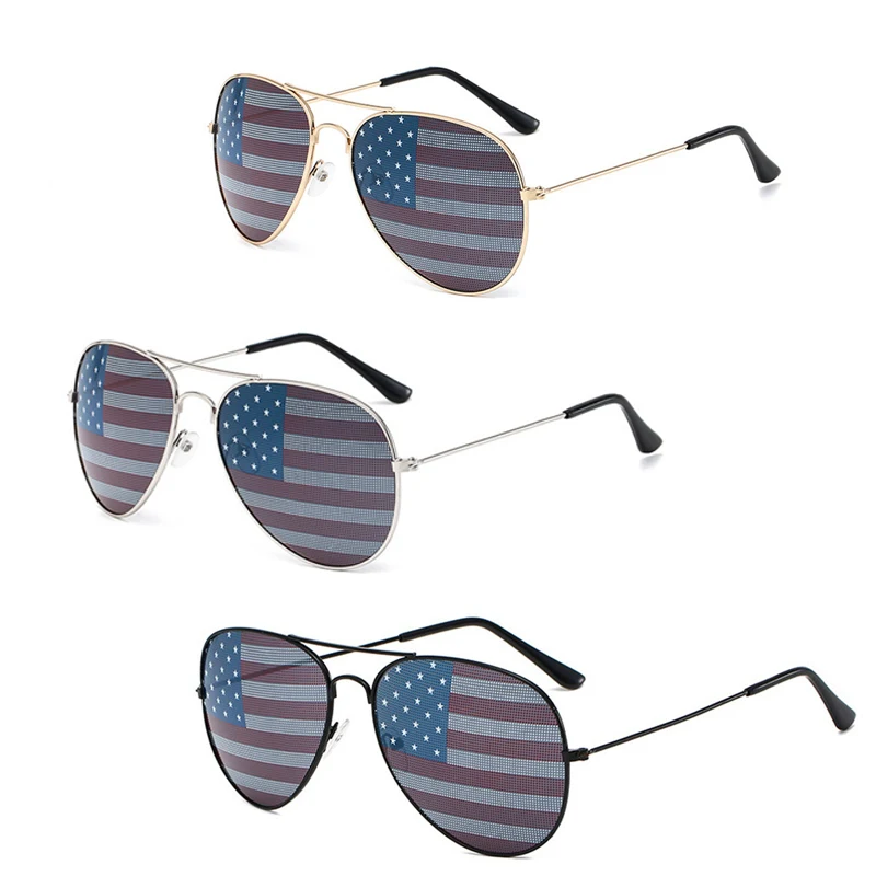 Men Women Patriotic American Flag Glasses USA Flag Mirror Aviator Sunglasses For 4th Of July Independence Day