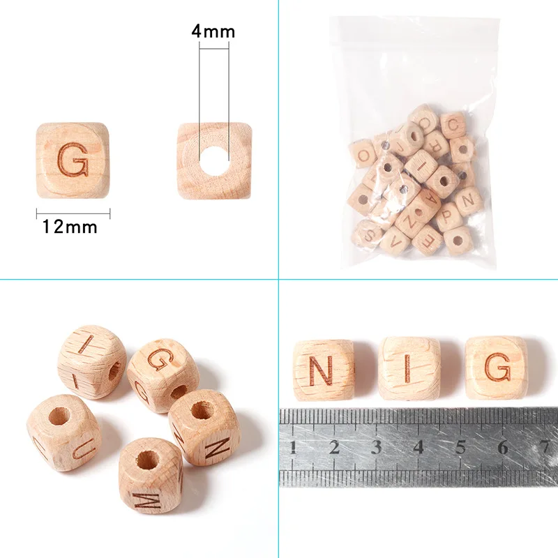 12mm 26pcs/bag square Alphabet beads grass tree Wood letter Beads for Birthday gift making