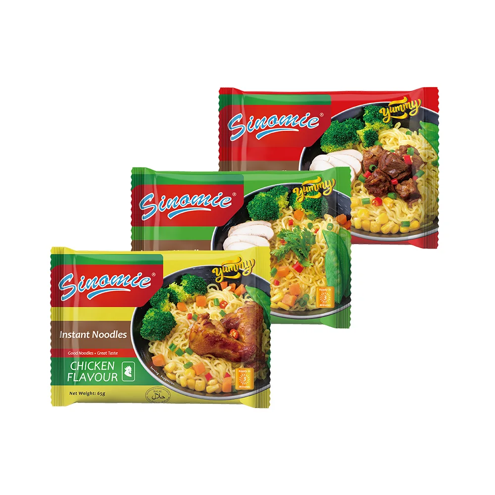 [SINOMIE] Chinese Wholesale OEM Low Price Chicken Beef Vegetable Flavor Halal 65G Instant Noodles